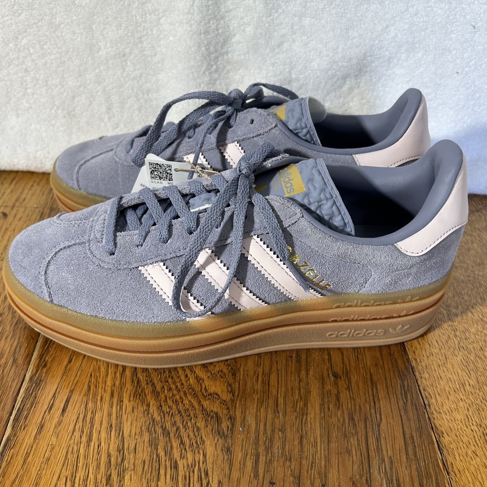Adidas Girls Size 6.5 Gazelle Bold Silver Violet/Pink/Plum Platform Shoes